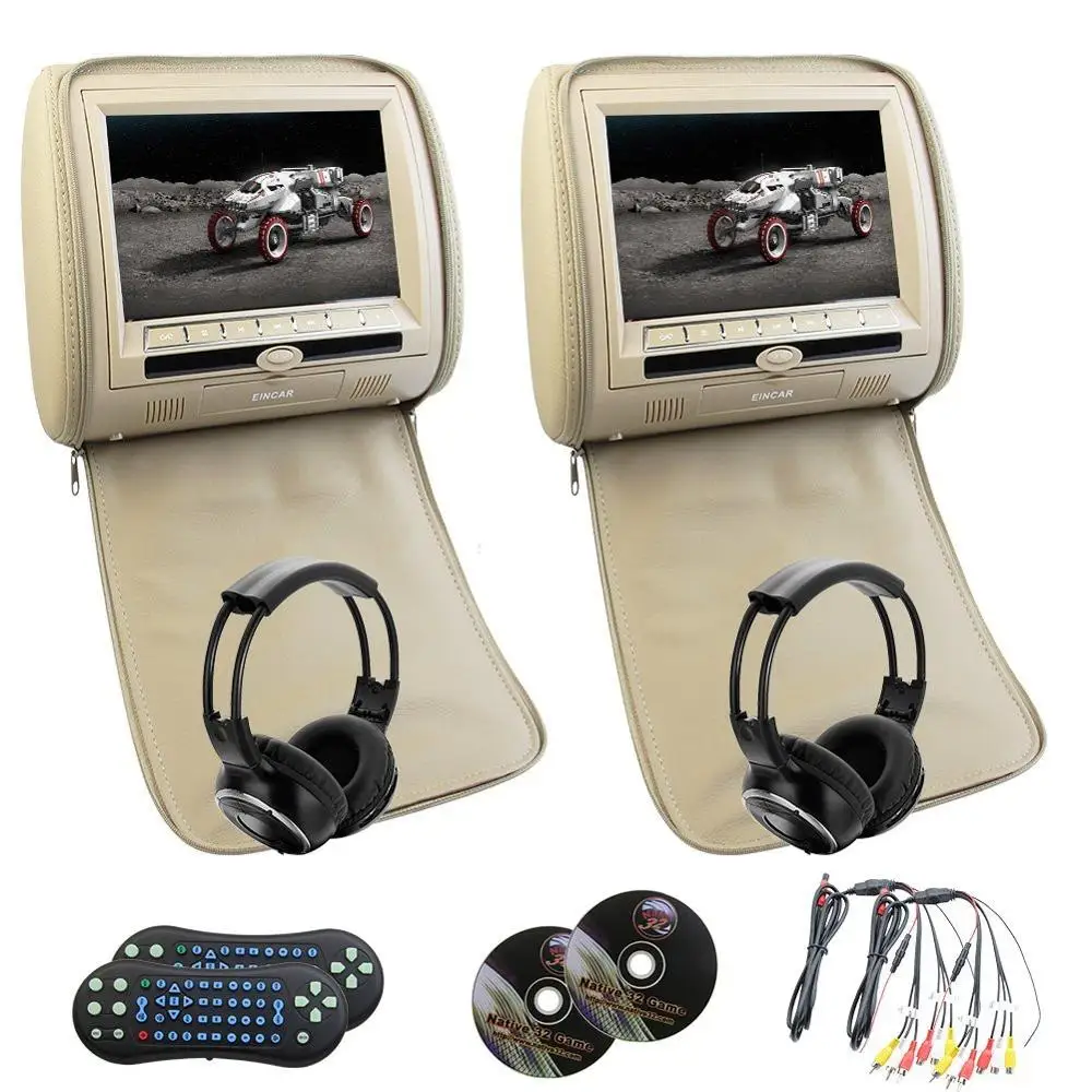 

Eincar car 9 inch car DVD pillow Headrest two Monitor LCD Screen USB/SD 32 bit game FM IR Multimedia Player+free 2 IR headphones