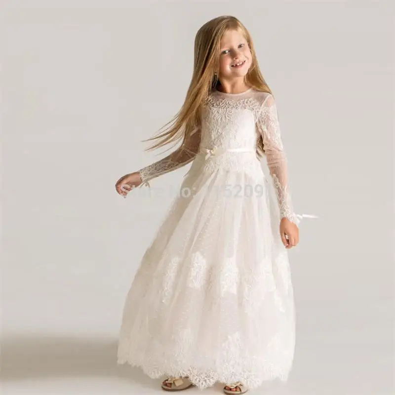 Vintage Lace Long Sleeve Flower Girls font b Dresses b font For font b Weddings b