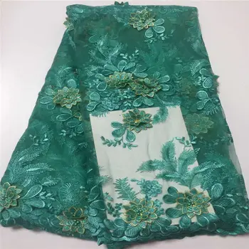 

African Lace Fabric 2019 fashion 3D Flowers Beaded Tulle Lace Fabric High Quality Beautiful French Tulle Lace Fabric 5yards