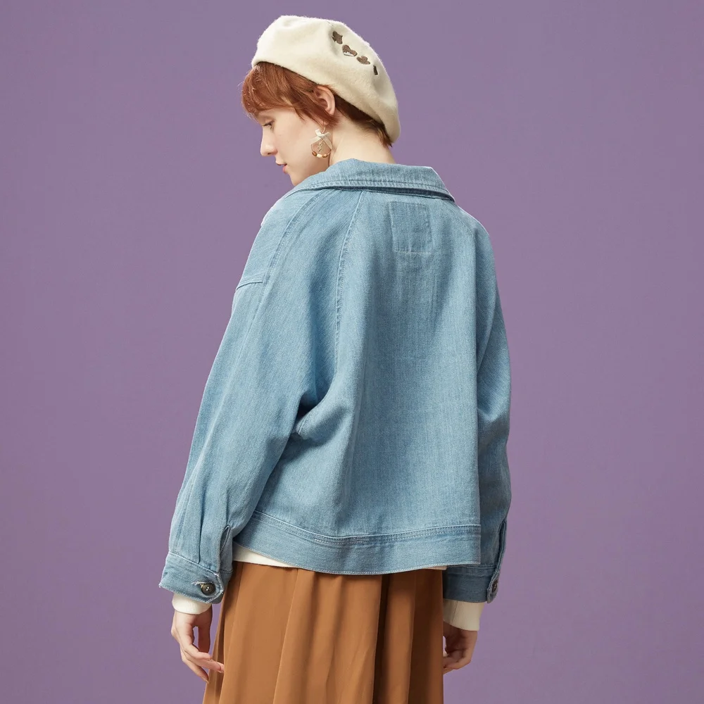 astounding Metersbonwe Jean Jacket for Women Turn-down Collar Loose Blue Fashionable Women Coats Female Outwea