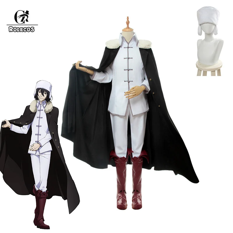 

ROLECOS Anime Bungou Stray Dogs 3rd Season Cosplay Costume Fyodor D Costume White Uniforms with Cloak for Men Cosplay Costume