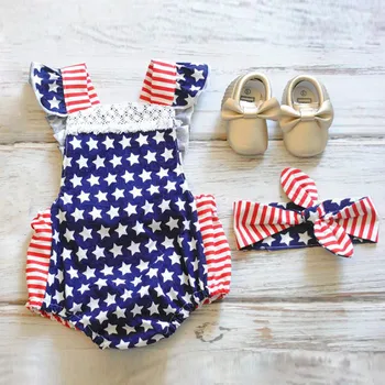 

Infant Girls Romper 4th of July Stars Striped Patriotic Backless tops baby girl romper summer 2019 baby jumpsuit newborn