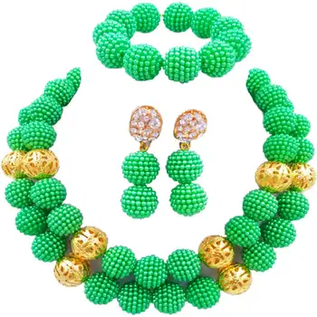 

Fashion Green Simulated Pearl Jewelry Set Nigerian Wedding African Beads Jewelry Sets for Women 2ZQJS08
