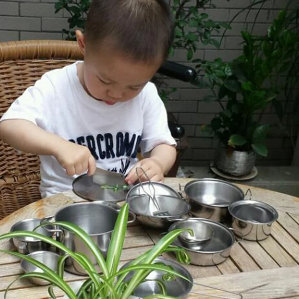 

Kitchen Toys Pretend Play Style Stainless Steel Kitchen goods Pots Pans Tools Pretended Educational Kids Kitchen Utensils toys