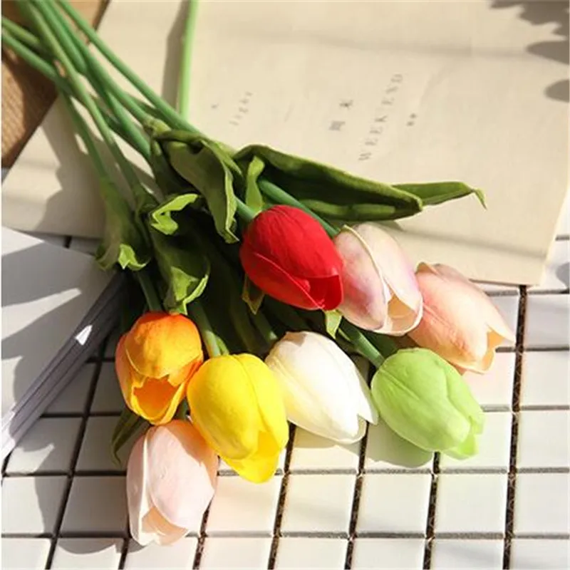 

35.5cm PU mini tulip artificial flower home decoration handmade fake flower wedding decoration