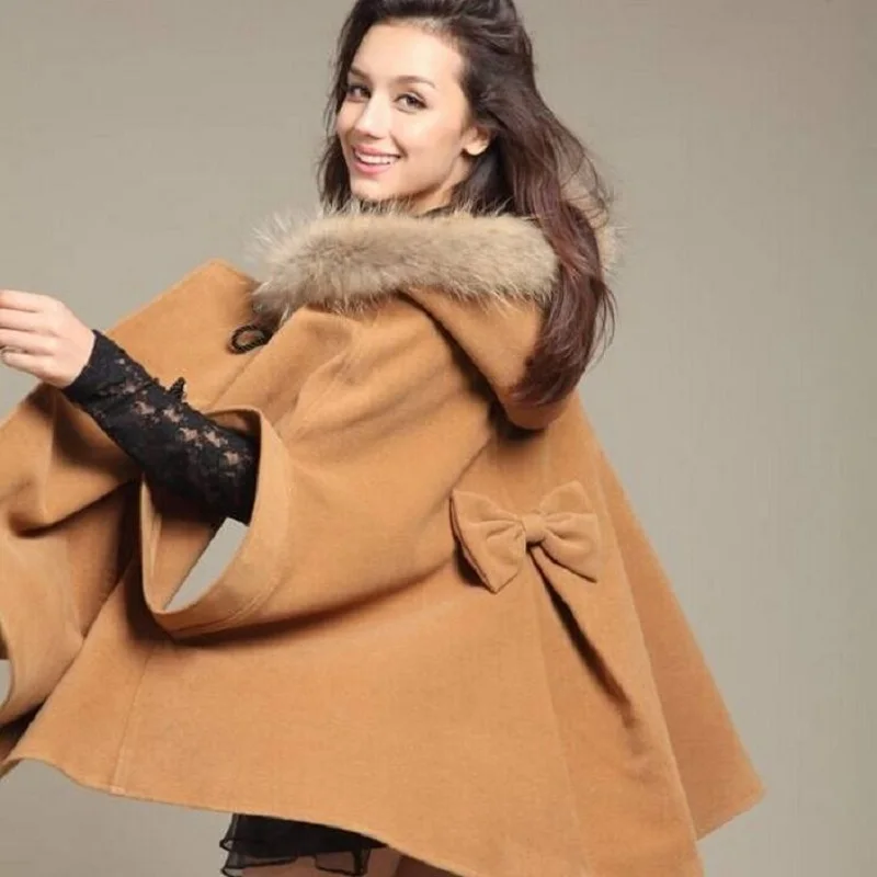 2016 зимнее женское пальто из искусственного меха шаль с капюшоном пончо рукавом