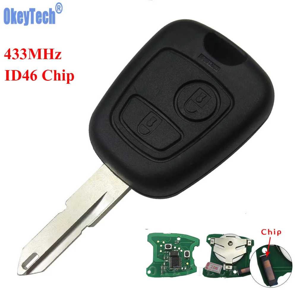 OkeyTech 2 Button ID46 Chip 433MHz Remote Car Key for Citroen C2 Key Replacement NE73 Uncut Blade Keyless Entry Fob with Battery