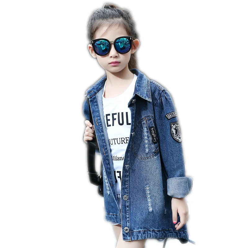 

Denim Jackets For Girls Outerwear Long Sleeve Letter Girls Trench Coats Spring Autumn Girls Tops Windbreaker 3-12 Years Q198