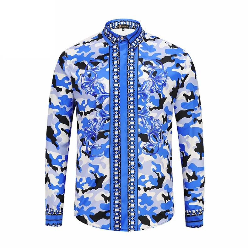 XIMIWUA New Arrival Men Shirts Long Sleeve 3d Print Blue Camouflage