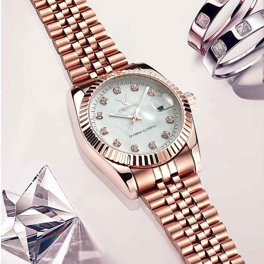 Women watch Deerfun famous brand business diamond rose gold calendar luxury waterproof lady quartz wristwatch relogio feminino