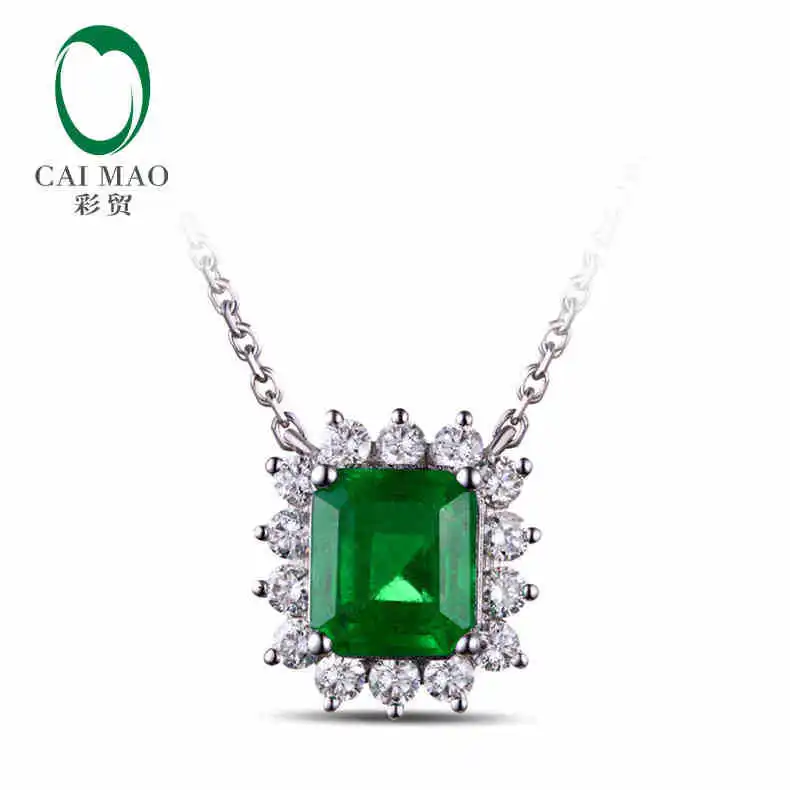 

CaiMao Natural 1.6 ct Emerald 18KT/750 White Gold 0.49 ct Full Cut Diamond Jewelry Pendant Gemstone