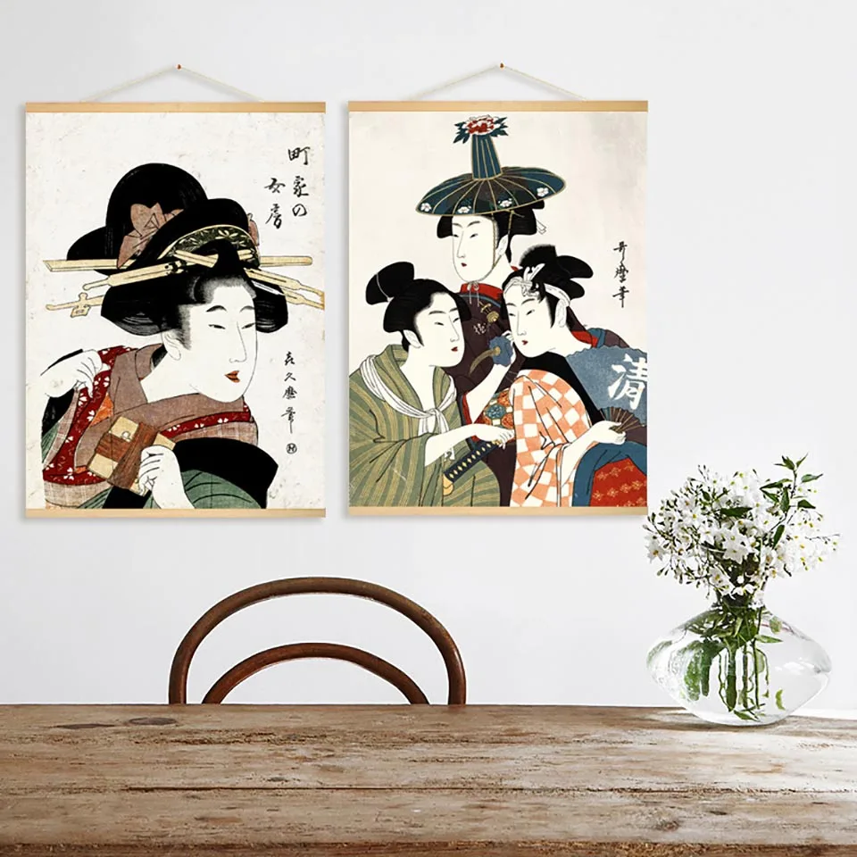 Nordic-Canvas-Print-Wall-Art-Home-Decoration-Simple-Japanese-Woman-Hang-Modern-Painting-Scroll-Solid-Wood