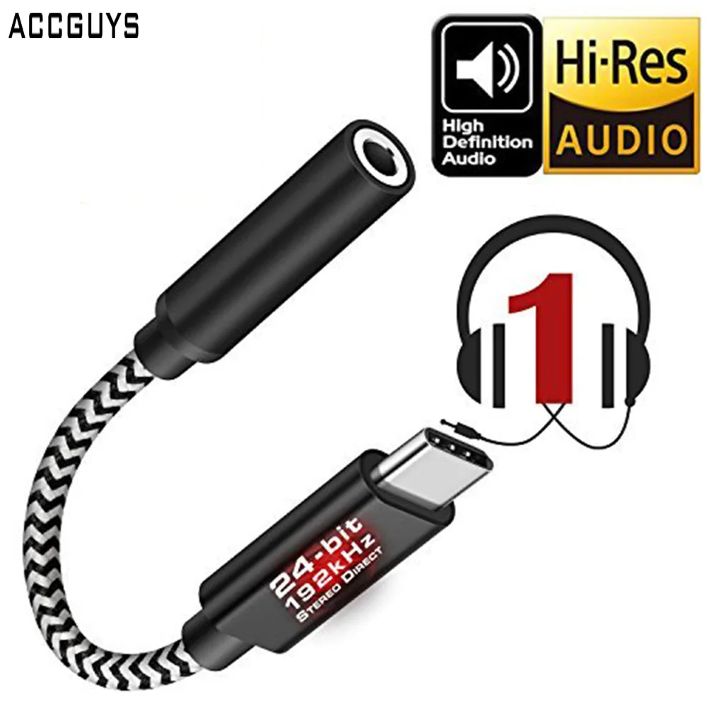 

ACCGUYS USB Type C To 3.5mm Digital Audio Adapter 24bits Earphone Jack Converter For Google Pixel 2 3 XL Essential PH-1 iPad Pro