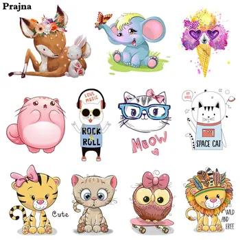 

Prajna Cartoon Iron ON Transfer Flower Deer Lion Dog Patch Pink Cat Elephant Hot Vinyl Sticker For Clothing DIY Patch Washable