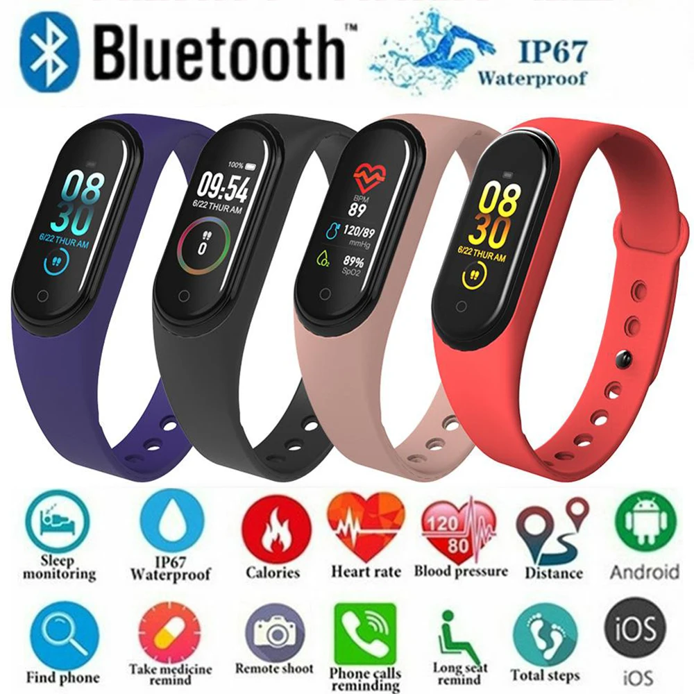 M4 Fitness Tracker Smart Watch Health Bracelet Heart Rate Blood Pressure Smartband Wristband PK honor mi Band 3 4 Smart Watch