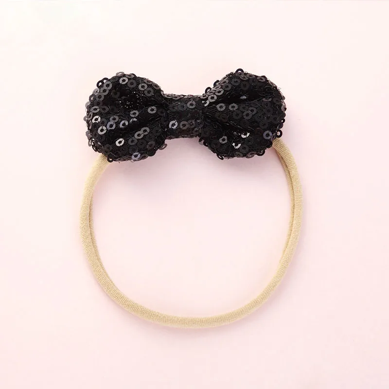 #12Fashion Shiny Baby Girl Nylon Elastic Headband Mini Ring Lace Bowknot Headdress Solid Color Newborn Baby Princess Headwear