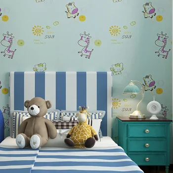 

Environmental children's room wallpaper cute cartoon animal warm boys and girls study non-woven wallpaper bedroom