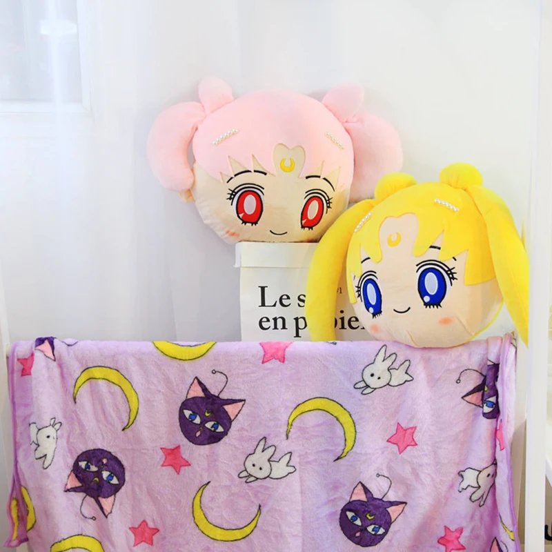 

1 set 28*30cm Anime Sailor Moon Plush Toys Stuffed Lovely Cartoon Dolls Soft Pillows and 100*90cm Blanket Cushion Christmas Gift