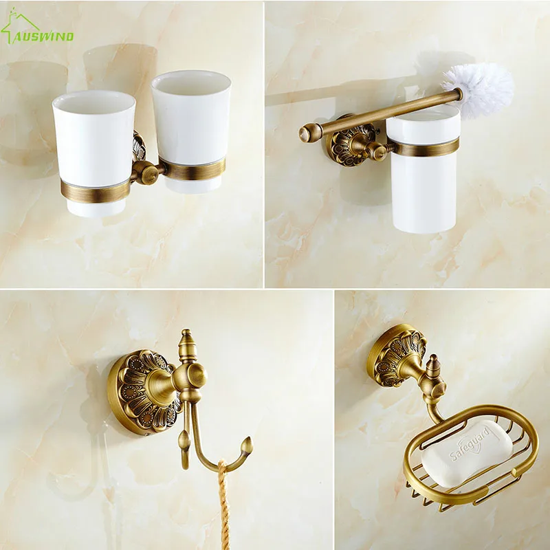 

Antique European Style Carved Daisy Pendant Set Bathroom Towel Rack/Toilet brush/soap dish Bathroom Hardware Hanging W16