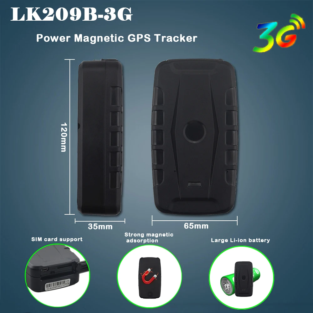 

3G Tracker LK209B-3G Vehicle Waterproof Tracking Device WCDMA Locator GSM GPRS Tracker 120 Days Standby Time Strong Magnet