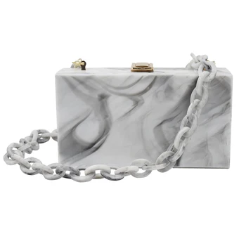 

INS Acrylic Clutch Box Evening Bag For Women Wedding Bag Marble Color Ink Print With Clear Ball Clasp Acrylic Chain