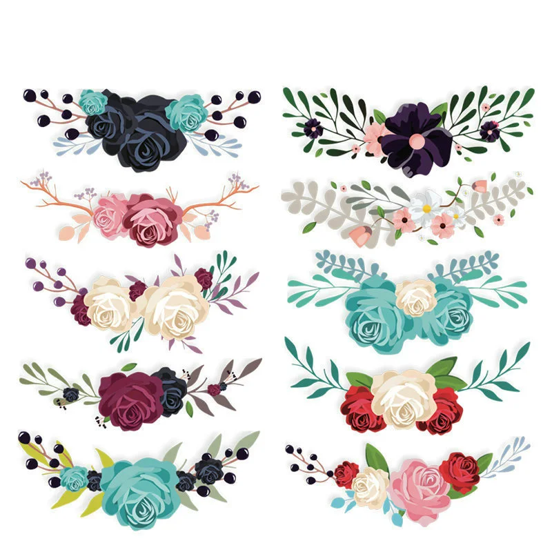 

10pcs Flowers Iron on Heat Transfer Patches for Kids Clothing DIY Stripe Applique T-shirt A-level Washable Custom Stickers