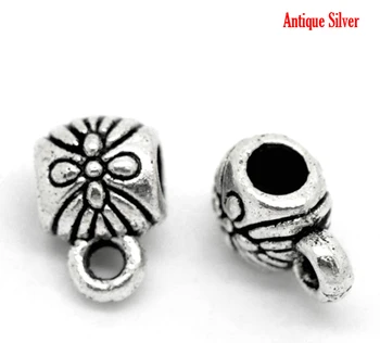 

DoreenBeads 100PCs antique silver color Flower Pattern Bail Beads 9x6mm( 3/8"x 2/8") (B19620)
