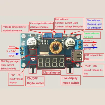

5A LED Drive With Voltmeter Ammeter DC-DC step-down CC/CV Voltage Current display Module With Shell