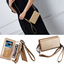 Zipper Shoulder Wallet Case Phone Bag For iPhone 6s Plus 7 Plus Long Shoulder Strap Genuine Leather Removable Handbags With Card
