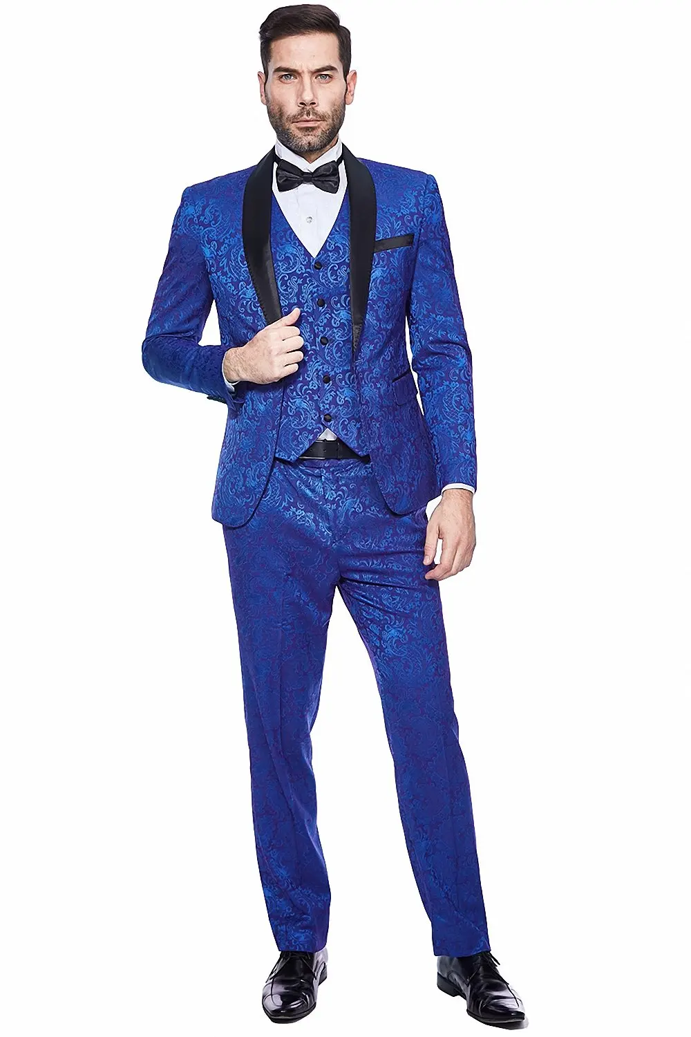 Royal Blue Custom Made Pattern Wedding Suit for Men Floral Groom