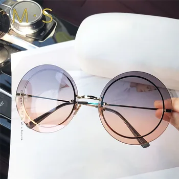 

New Sunglasses Women Oversized Round Eyewear 2018 Gradient Brown Pink Rimless Sun Glasses for Female Gift Brand Designer Uv400