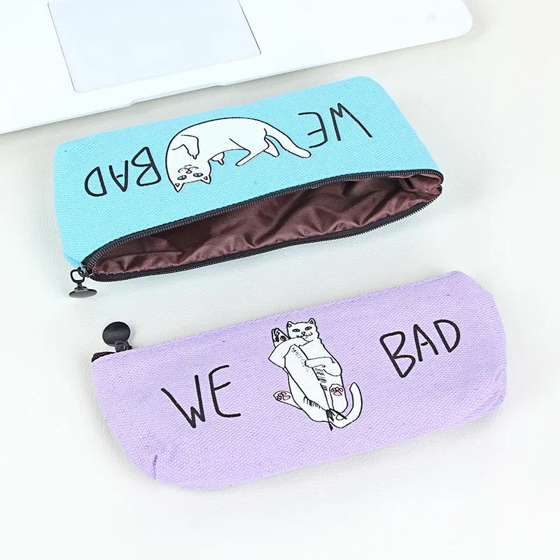 1Pc Cartoon Big Capacity Pen Bag Canvas Pencil Case Cute Kawaii Cat Pencil Bag Pencil Box Office School Supplies Stationery Gift