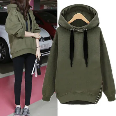 

Spring Autumn Winter Korean version plus size women hoodies zipper thickened add velvet long sleeve girls hoodies pullover