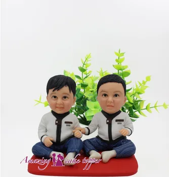 

2019 AMAZING CAKE TOPPER Two cute little babies Toys Custom Polymer Clay Figure From Pictures