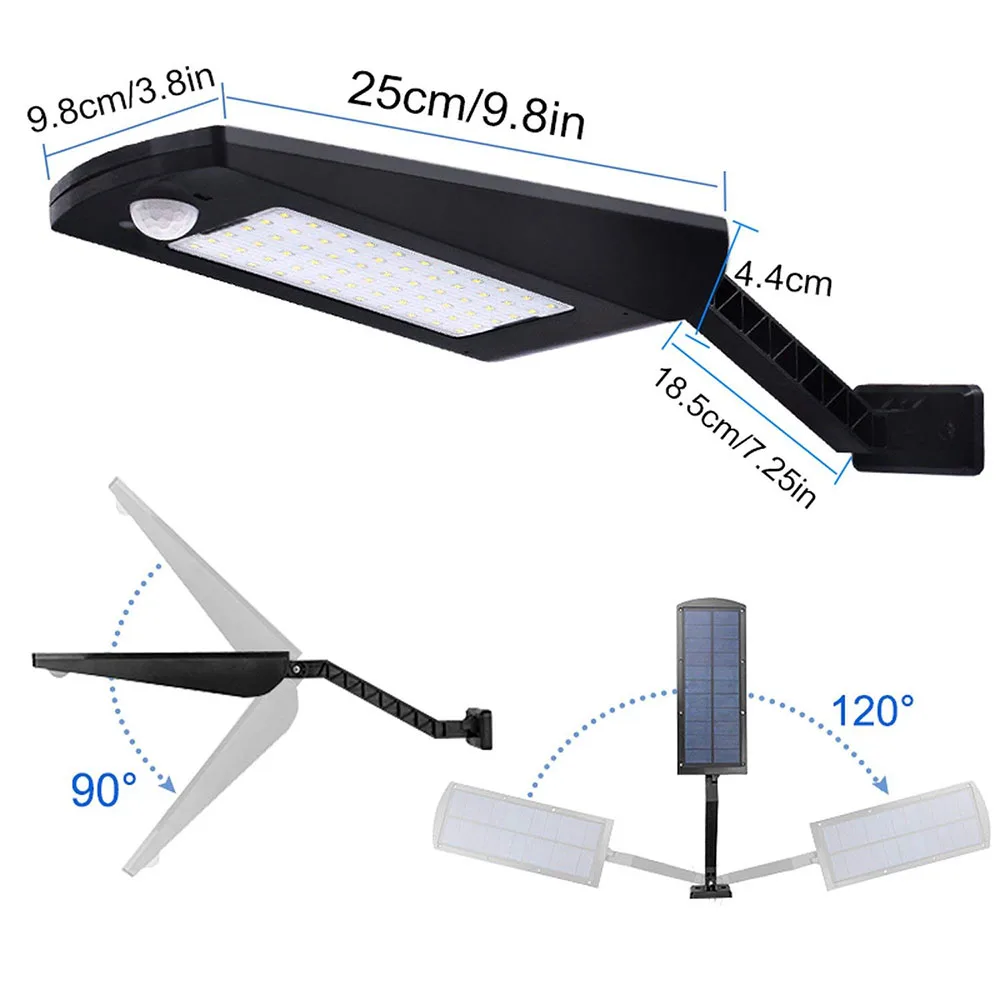 Sensor de Movimento Lâmpada de Parede com Controle Remoto à Prova Movido a Energia Solar ao ar Solar Light Pir d' Água Livre Jardim Quintal Lamp 1000lm 66 Led 8 Remoto À Prova D' Água Movido A