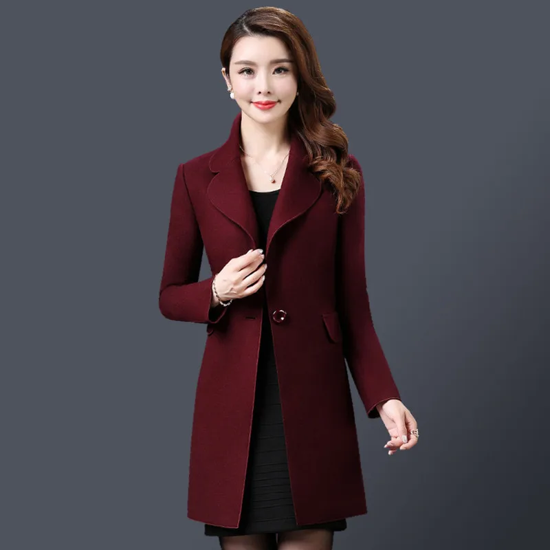 Slim Office Longues hiver Gray coréen navy 2018 wine Ld378 light Blue Femmes Couleur À Solide caramel Polyester Red Lady Laine Nouvelle Gray Longue Manteau De Poches Automne Manches B7OZv