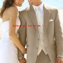 Мужской костюм бежевый Блейзер смокинги для мужчин на заказ, приталенный костюм с отворотом, вечерние костюмы с двумя пуговицами(пиджак+ брюки+ жилет+ галстук