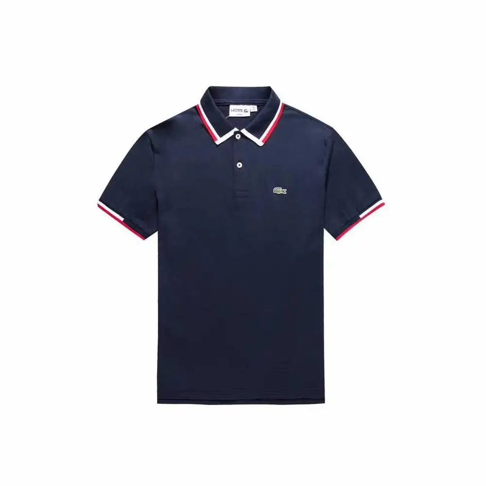 

Authentic Summer Lacoste High Quality Breathable Fashion Business Men's T-Shirt Cotton Men's Blue Casual Sports Short Sleeve