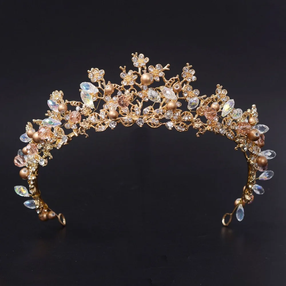 New Fashion Magnificent Pearl Crystal Bridal Crown Tiaras Classic Golden Diadem tiaras for Women Bride Wedding