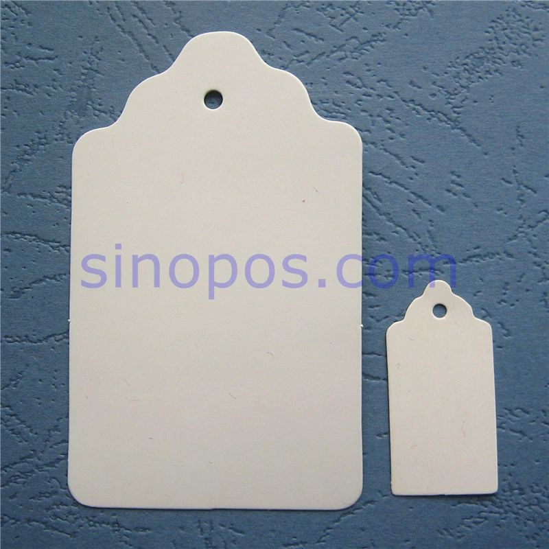 

Unstrung White Merchandise Tags, scalloped edge garment price tag blank paper card stringless ticket package label gift hangtag