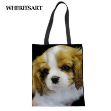 WHEREISART сумка для покупок, женская сумка на плечо, большая сумка для путешествий, сумка King Charles Spaniel с принтом для девочек, роскошная Повседневная сумка