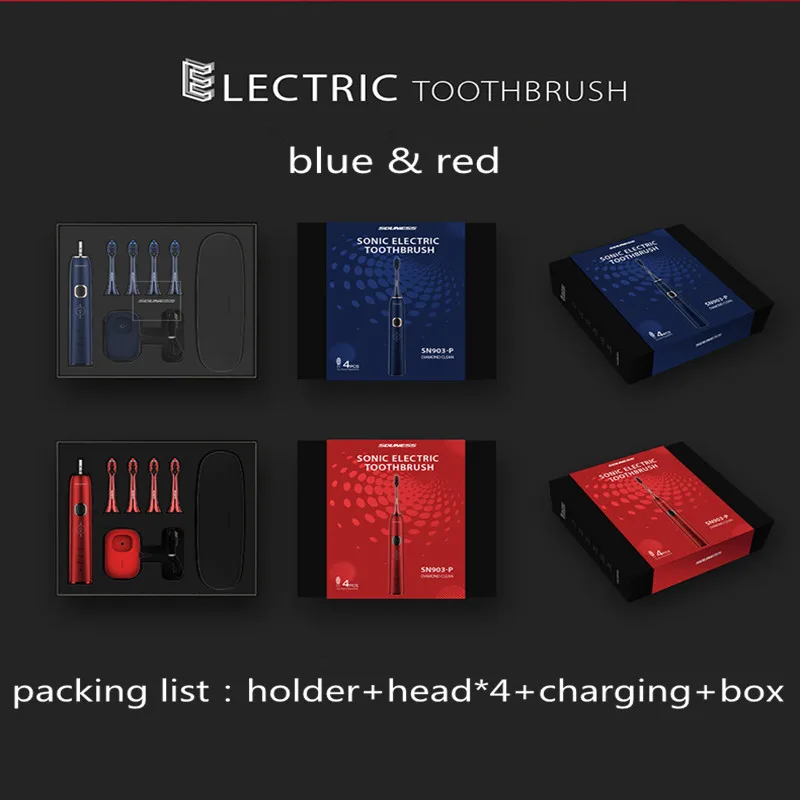 Электрическая зубная щетка для взрослых, индуктивные зарядные щетки Dupont head, красный, синий