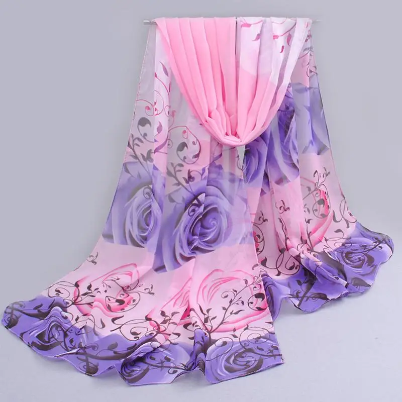 new cotton scarf han flowers roses and scarves Quality goods printed chiffon polyester scarves hot sell Beach silk scarf