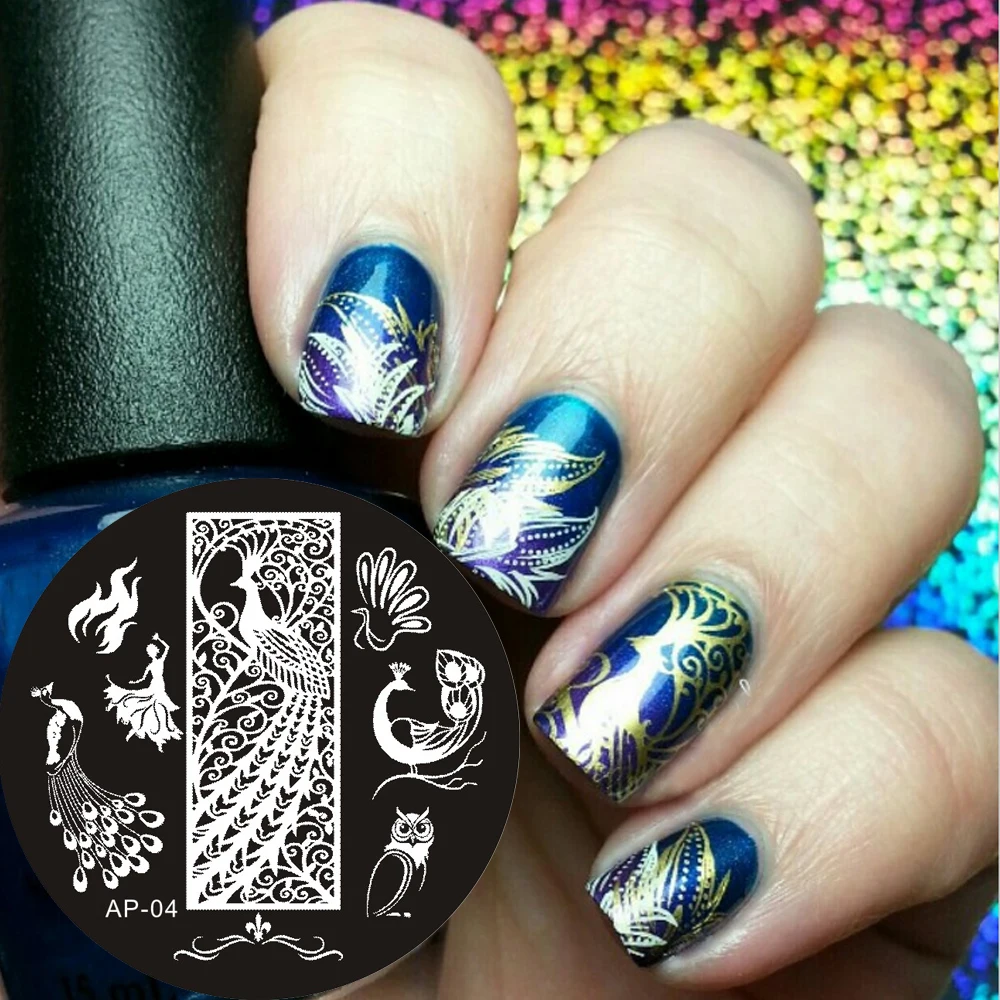 

Pandox AP04 Dancing Peacoak Theme Nail Art Stamp Template Image Plate Stamping Plates Templates Disk Stencil