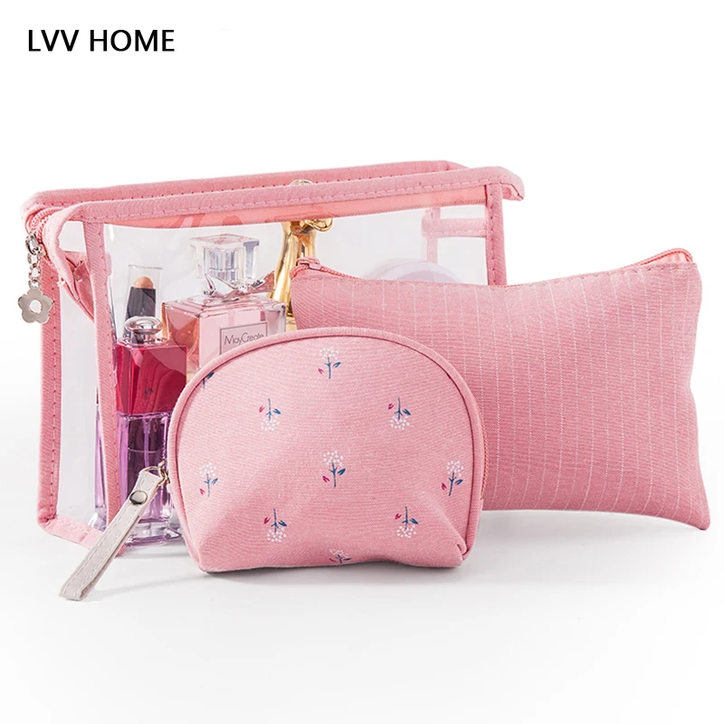 

LVV HOME PVC Multi-color portable cosmetic bags/3pcs set outdoor travel women makeup wash suit storage cosmetic bag box