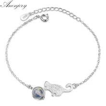 Anenjery огранка кошка натуральный клубничный Кристалл Лунный камень 925 пробы Серебряный браслет для женщин девушек хороший подарок для друга S-B185