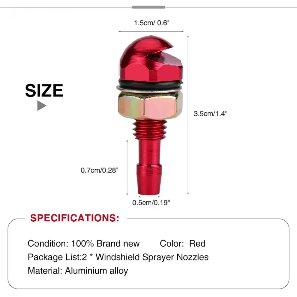 2 шт. Универсальный алюминиевый сплав авто передний опрыскиватель ветрового стекла Омыватель сопла красного цвета