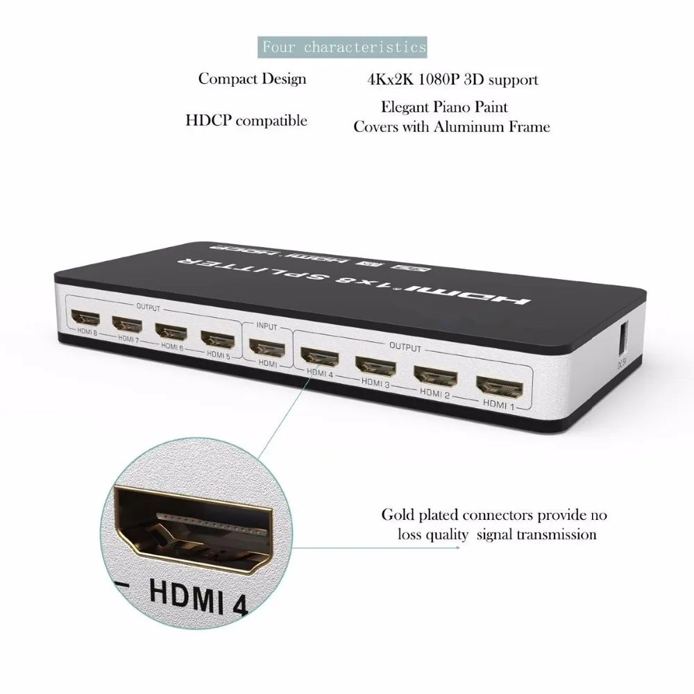 HDMI 2,0 HDCP 2,2 1x4 1X8 HDMI сплиттер 1 вход 4/8 выход 4 k@ 60Hz HDMI Сплиттер Усилитель Переключатель коробка для Apple tv PS3 DVD HD tv