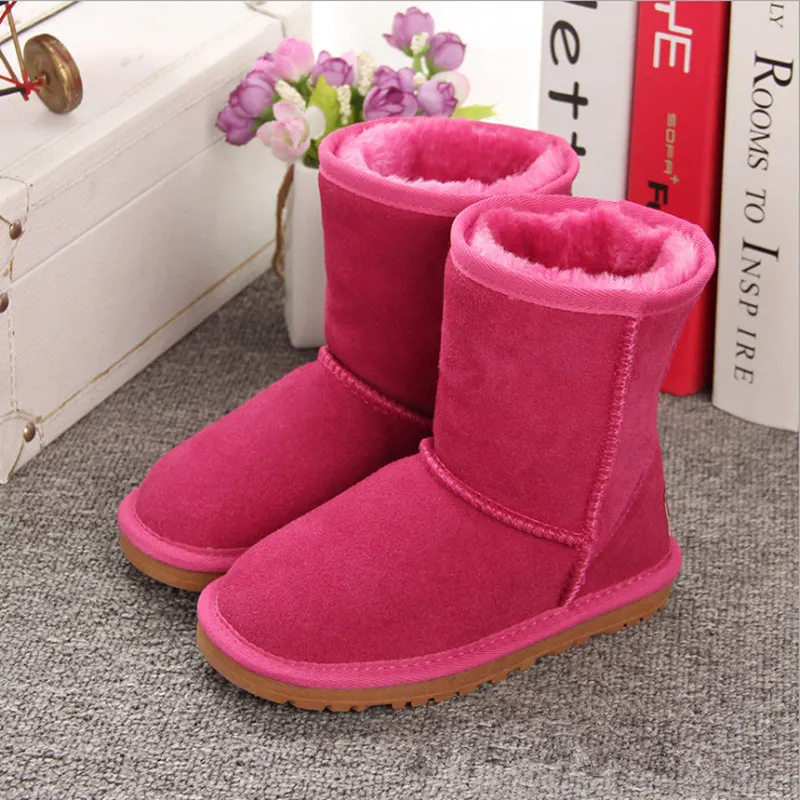 Boys and Girls Australia Style Kids Snow Boots Waterproof Slip-on Children Winter Cow Leather Boots Brand Ivg EU 21-35