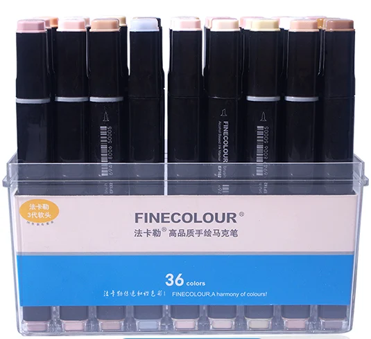 Finecolour EF102 цвет кожи эскиз маркеры двуглавый мягкая кисть Профессиональные Рисование Искусство маркеры - Цвет: 36 Colors in box